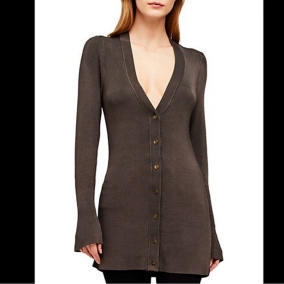 L’AGENCE Lucas longline button down ribbed cardigan dark grey size Medium - Picture 1 of 11